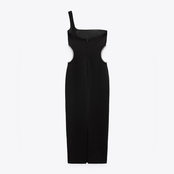 Zara bodycon dress cut out midi rhinestone fitted party coctail gala - Picture 6 of 9